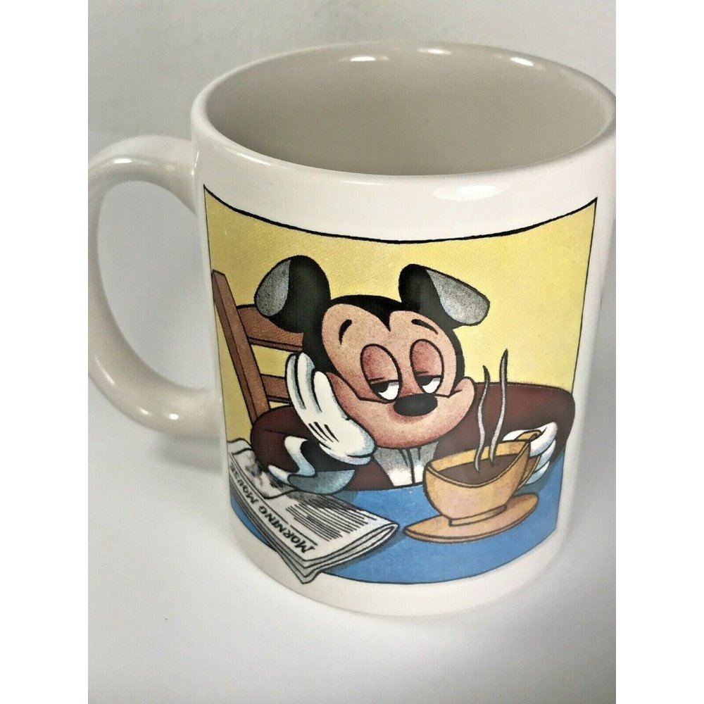 Vintage Mickey Mouse Disney MORNING COFFEE With News Paper Cup Mug Linyi White